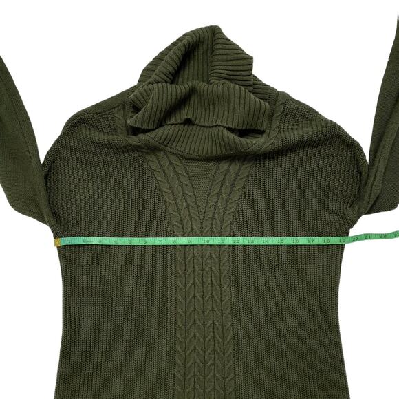 BANANA REPUBLIC Olive Green Cable Knit Turtleneck Sweater Size Medium Cotton - Picture 8 of 10